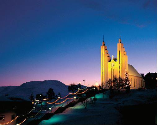 Akureyri church during Christmas