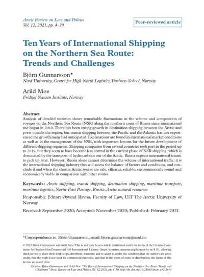 Ten Years of International Shipping on the Northern Sea Route: Trends and Challenges