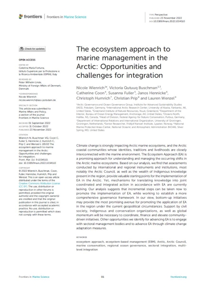 The ecosystem approach to marine management in the Arctic: Opportunities and challenges for integration